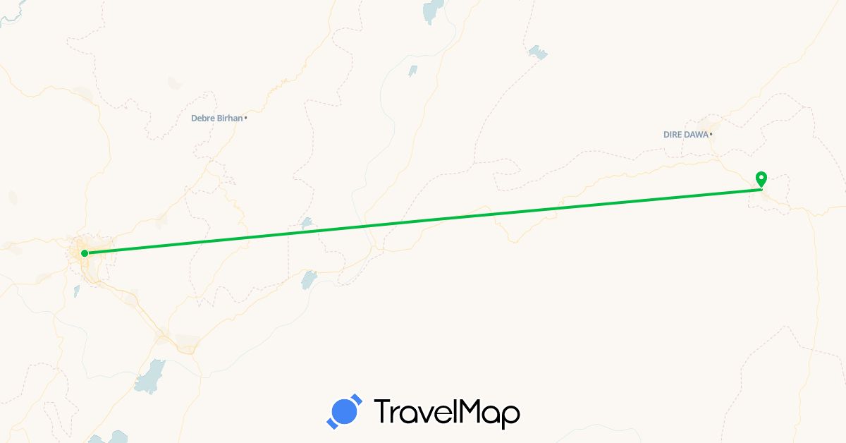 TravelMap itinerary: driving, bus in Ethiopia (Africa)